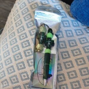 Green Beaded Pen with Cross Charm